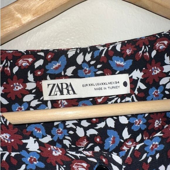 Zara Long Sleeve Floral Midi Dress Burgundy Blue White Print Size XXL Plus - Picture 4 of 7